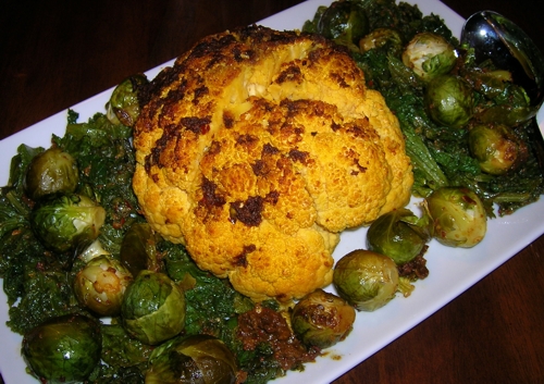 Whole Roasted Cauliflower with Sprouts - © vegetarianperspective.wordpress.com