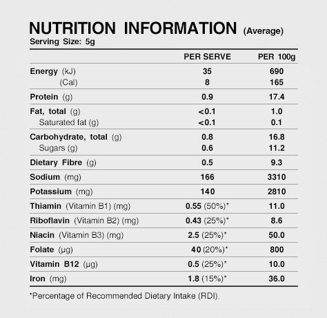 Marmite Nutrition Information - © Marmite