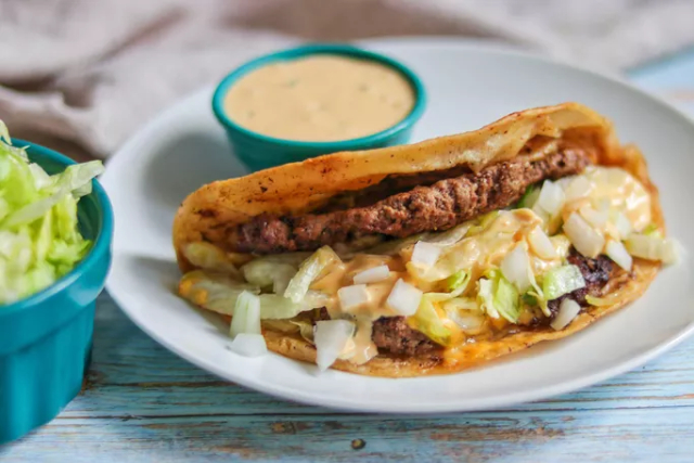 Tortilla Burger - © 2024 Fabeveryday via allrecipes.com