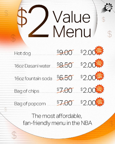 Suns Value Menu - © 2024 Phoenix Suns