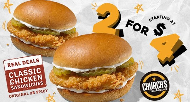 2 For $4 Sandwich Deal - © 2025 CHurch's