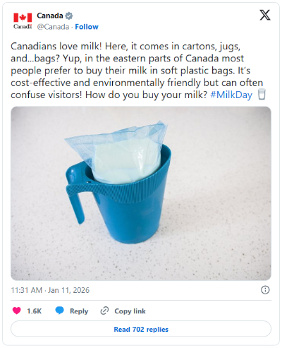 Canada Bagged Milk Tweet -© 2026 Canada