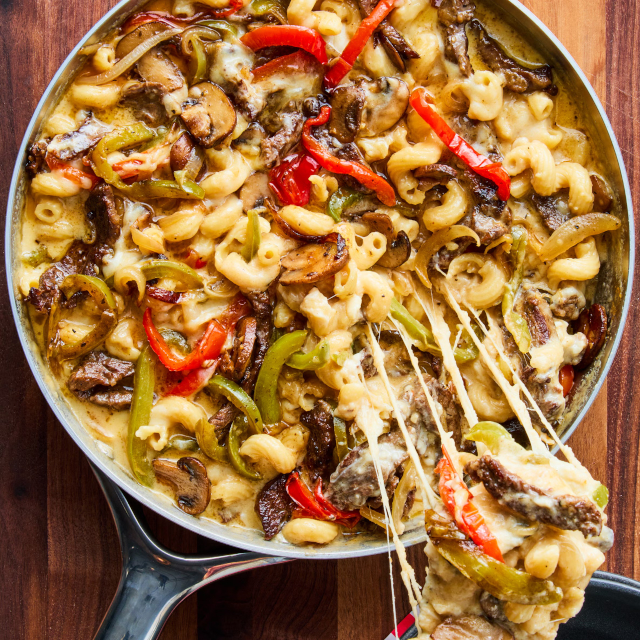 Philly Cheesesteak Pasta - © 2026 LINDA PUGLIESE